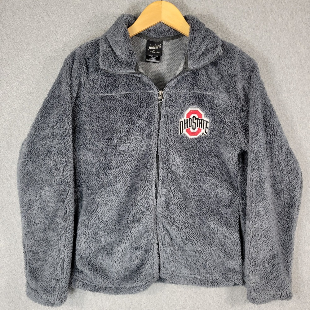 Ohio State Buckeyes Fleece Jacket Women Large Gray Sherpa Full Zip Teddy Fall